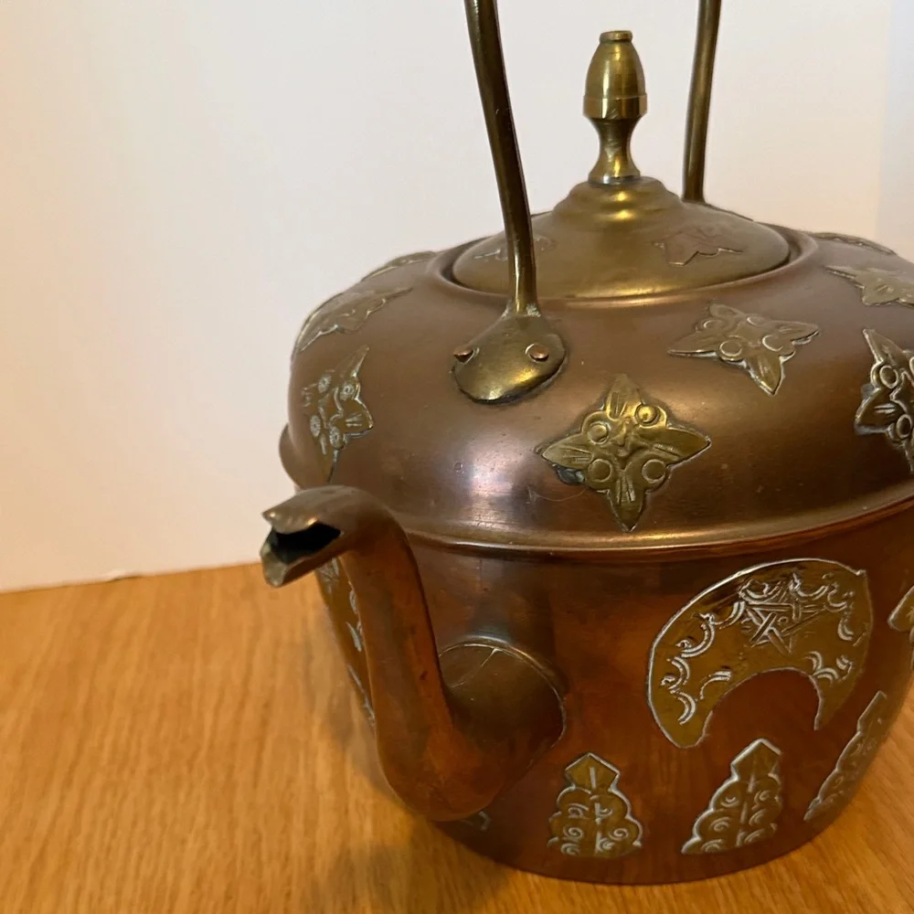 Antique Middle Eastern Copper Kettle with Intricate Design